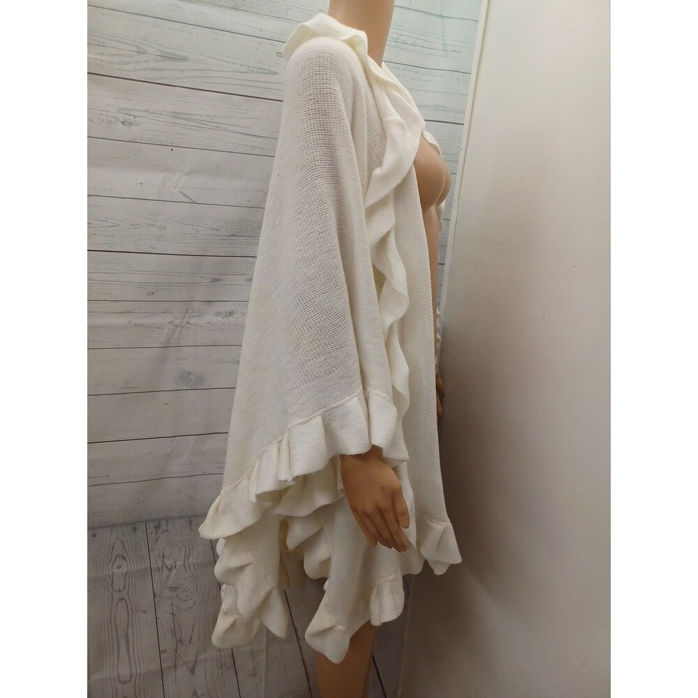 Croft & Barrow Ivory Open Front Knit Cape One Size Romantic Ruffles - Picture 3 of 5
